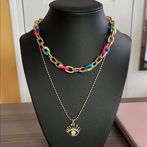 Charming Charlie Vibrant Necklace with Gold Eye Pendant